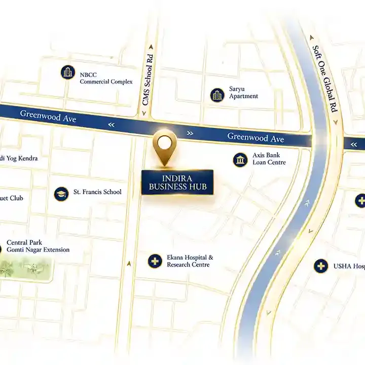 HSN Indira Business Hub location map, Gomti Nagar Extension